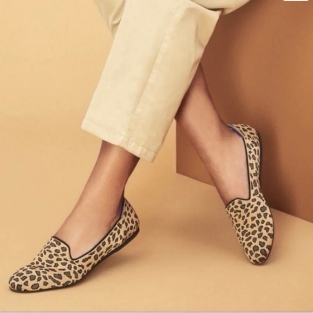 Rothy’s “The Loafer” Mocha Spot Leopard Cheetah Print Loafers Round Toe Size 7.5